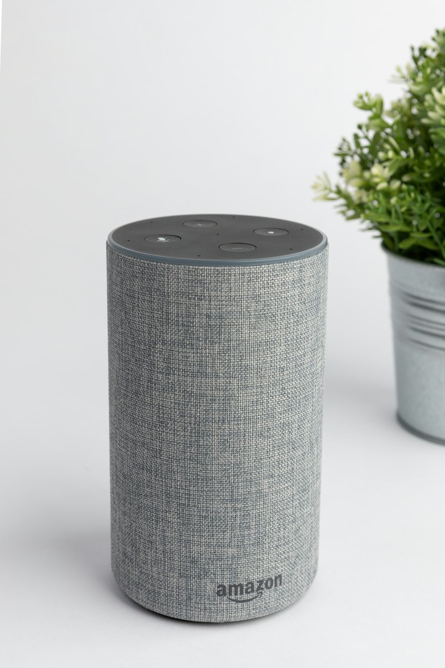 An Amazon Echo smart speaker on a desk