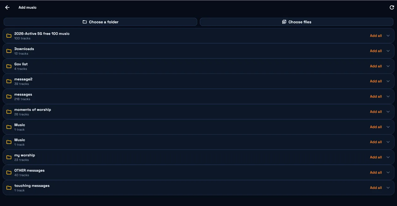 Radio Encoder Pro on Windows — add music by folder