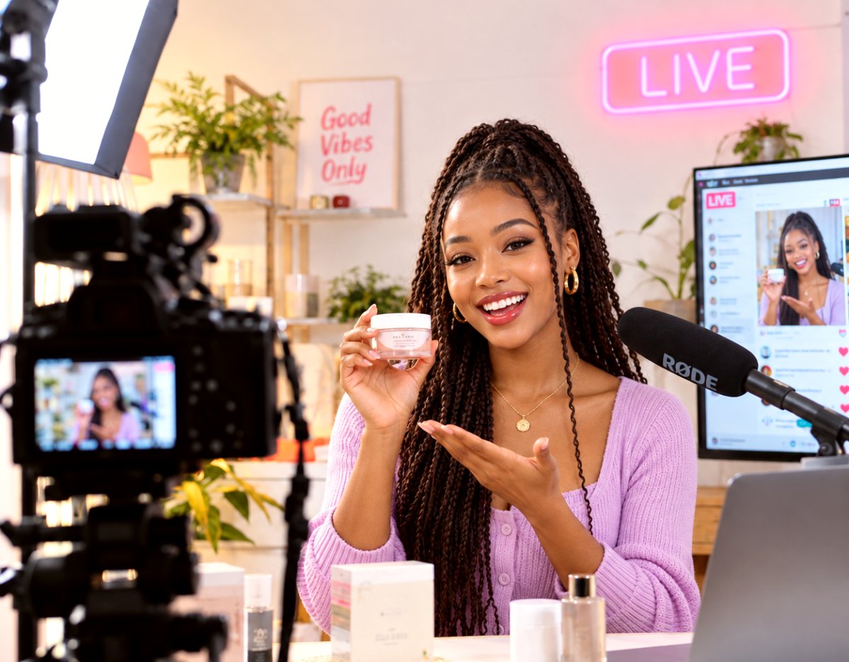 Creator running a live stream to camera with viewers watching