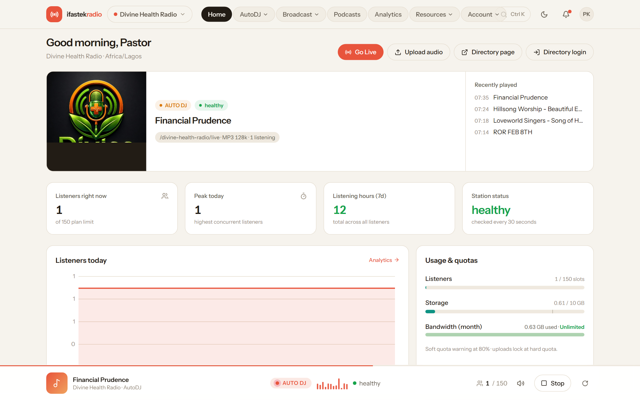 Ifastek Radio control panel — On-Air dashboard