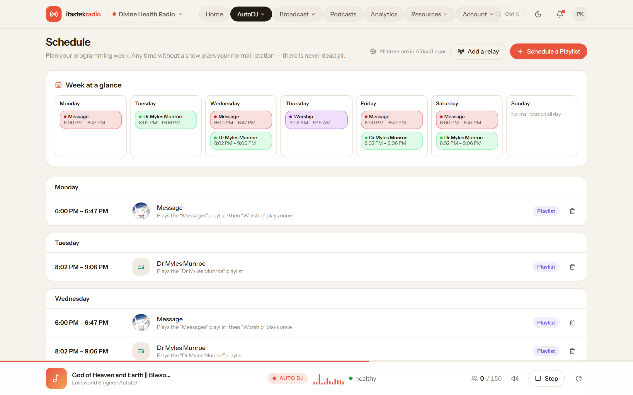 Programming calendar
