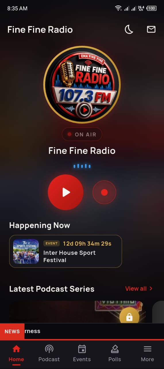 Station home screen, dark theme