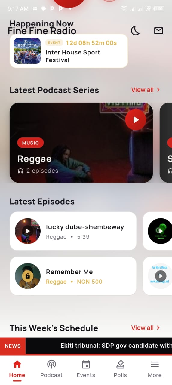 Home screen with podcast rail