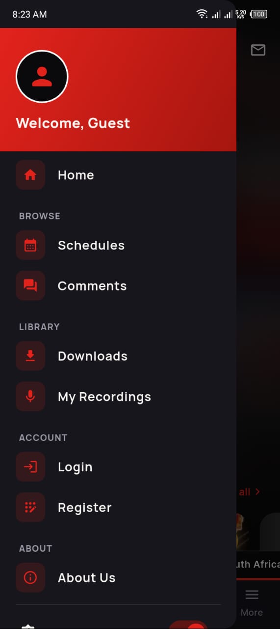 App navigation drawer