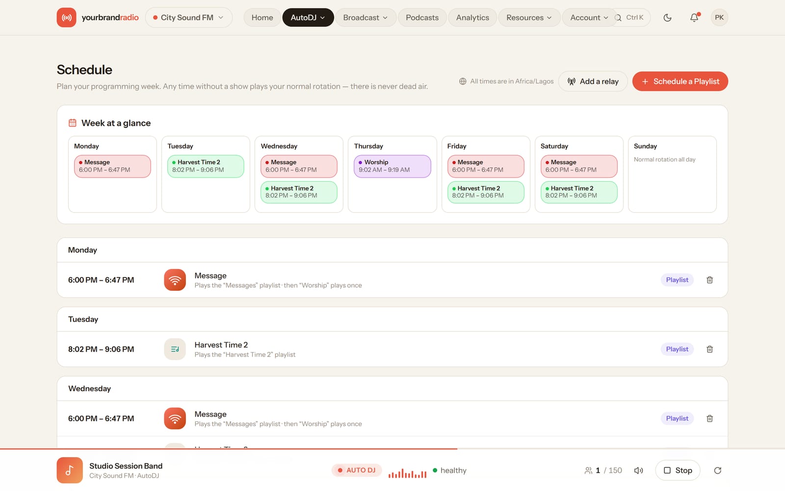 Programming schedule