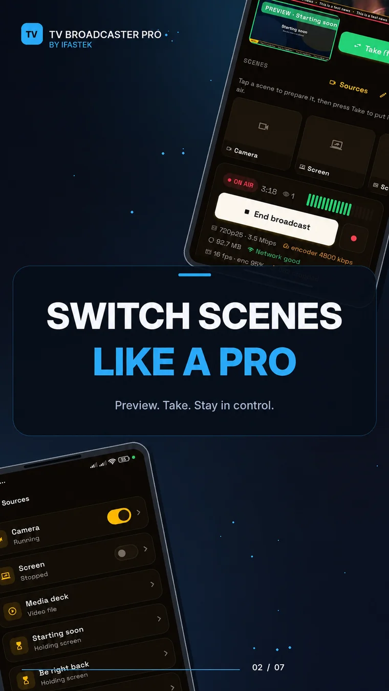 Switch scenes like a real vision mixer